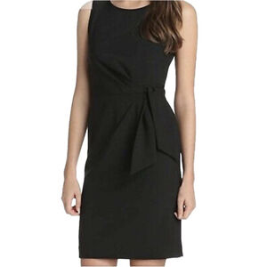 Anne Klein Sleeveless Wool Blend Tie Waist Midi Dress Size 10 Black Stretch LBD